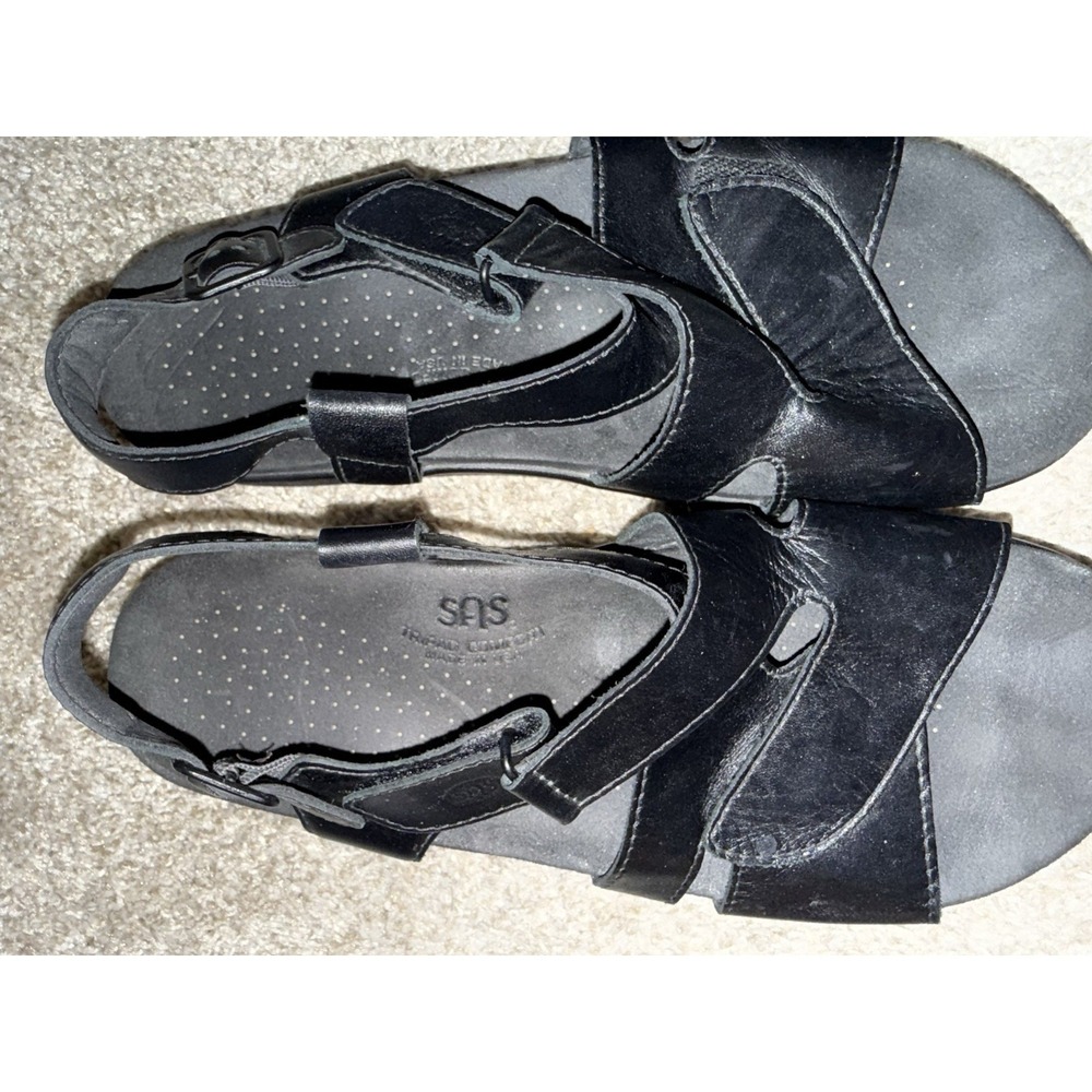 SAS Huggy Sandals Shoes Women's 10 M Black Leather Strappy Tripad Comfort EUC - Picture 9 of 11
